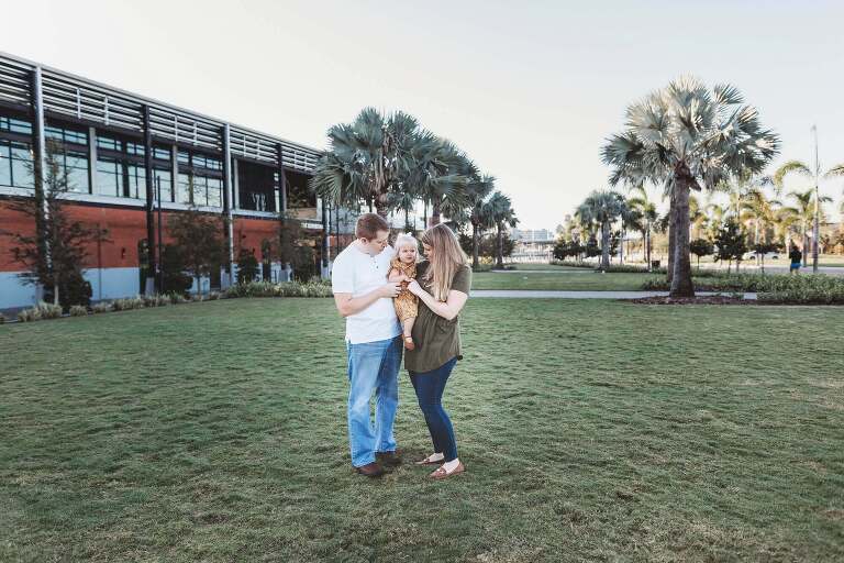 family on green lawn