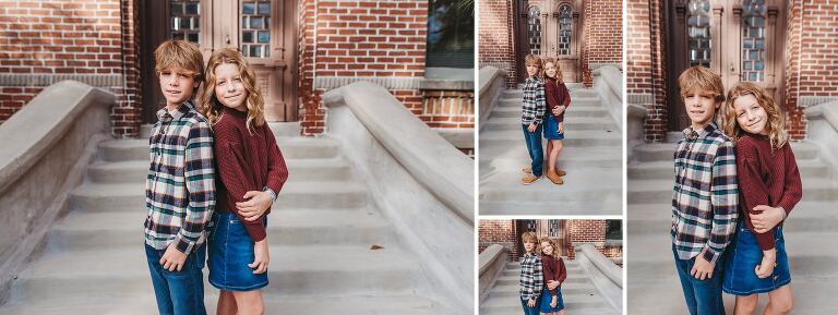 brother and sister on steps at UT