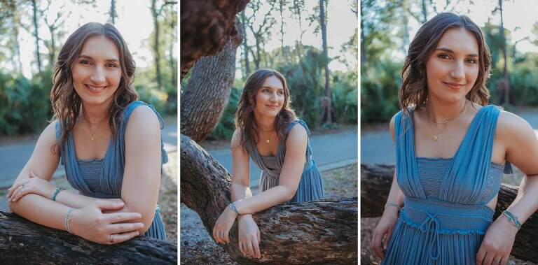 senior girl leaning on tree